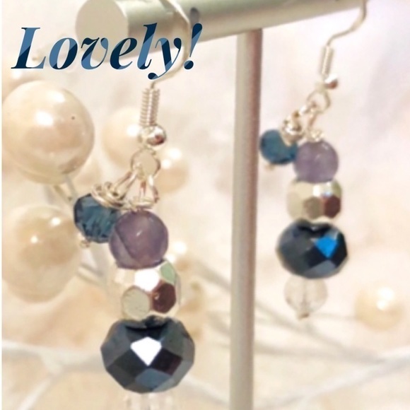 ๐
บBOHO Indie Sterling Silver Earrings ๐Purple & Deep Blue Crystal Handcrafted - Picture 6 of 11